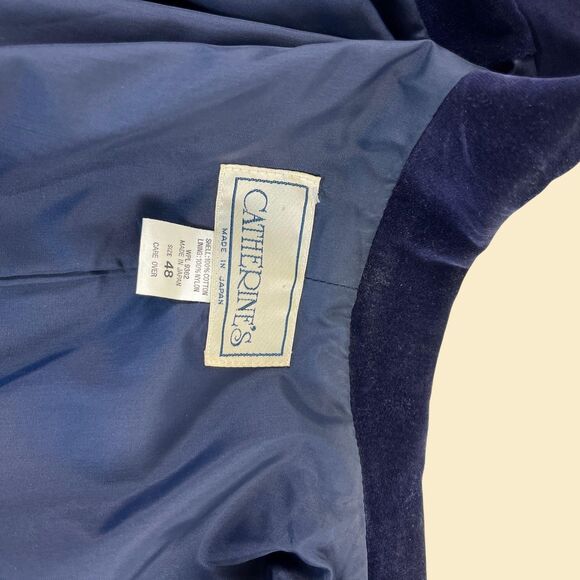 1970s blue velour blazer jacket by Catherines, vintage womens size 48 jacket - Picture 5 of 10